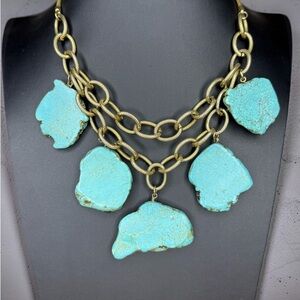 Anthropologie Turquoise Fairburn Necklace with Stone Pendants and Cable Chain